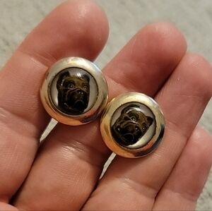 Rare VINTAGE Glass Intaglio Enamel Boxer Dog Cufflinks By Pioneer 3/4" Wide
